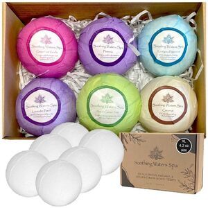 Natural Bath Bombs Set - 6XL with Shea Butter, Coconut Oil, Essential Oils & Bo